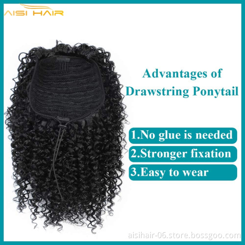 Aisi Heat Resistant Synthetic Fiber Ponytails Clip In Hair Extensions Afro Kinky Curly Hairpieces For Black Women Pony Tail